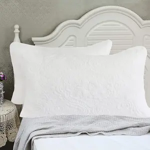 White Damask Quilted Pillow Shams Cotton King Size Pillow Cases Set of 2 Comfy Soft Decorative Pillow Covers for Bed Pillows