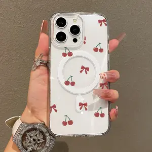 Magnetic Soft Case for iPhone11/12/13/14/15/16/promax, Fruit cherry collage MagSafe Compatible,Springtok Aesthetic Pattern Design Lightweight,y2k cased,AntiScratch,and Trendy Protector Screen Protector Resistance Cover Protection Shockproof