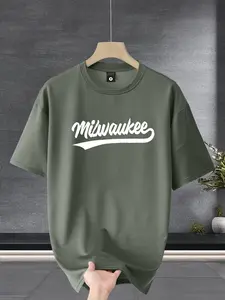 Men's Milwaukee Handwriting Pattern T-Shirt, Classic, Vintage Baseball Style Letters, Breathable Fabric, Casual Wear