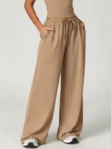 Women's Fleece Lined Joggers, Elastic Drawstring Waist, Loose High-Waisted Wide-Leg Casual Pants, Perfect for Sports & Daily Wear, Runner Pants