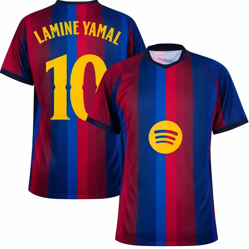 Lamine Yamal #10 26/27 Home Jersey – Red & Blue Striped Football Shirt