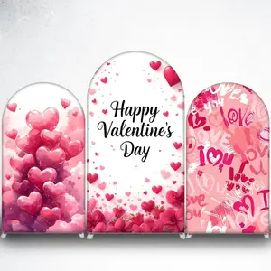 Pink Heart Balloons Arch Backdrop Cover for Valentines Day and Wedding Party Decor