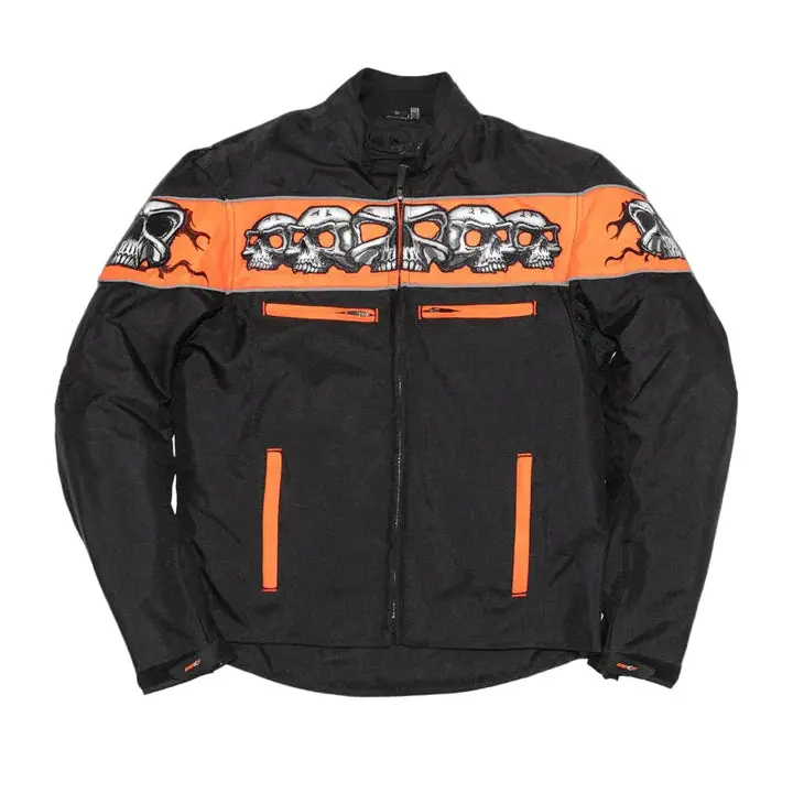 Titan Men's Motorcycle Textile skulls Jacket Men Red Black Long Sleeve Jacket Zip