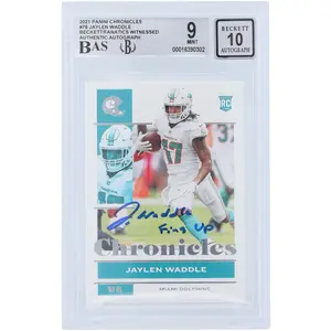Jaylen Waddle Miami Dolphins Autographed 2021 Panini Chronicles #76 Beckett Fanatics Witnessed Authenticated 9/10 Rookie Card with "Fins Up" Inscription - Fanatics Authentic Certified