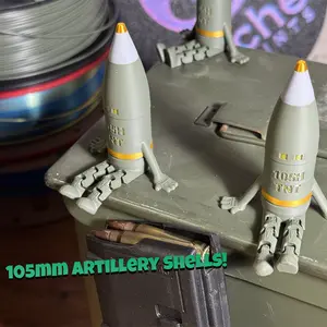 105MM Artillery Shell Buddy – Unique Military-Inspired Desk Toy or Gift, 3D Printed, Articulating, Military Gift, Decor Ornaments
