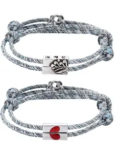 Magnetic Couple Bracelet, Mutual Attraction Adjustable Braided Rope Bracelets with Charms Couple Jewelry