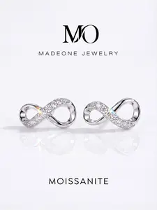 1 Pair Irregular Infinity Copper Stud Earrings with Synthetic Moissanite for Women Wedding Fine Jewelry