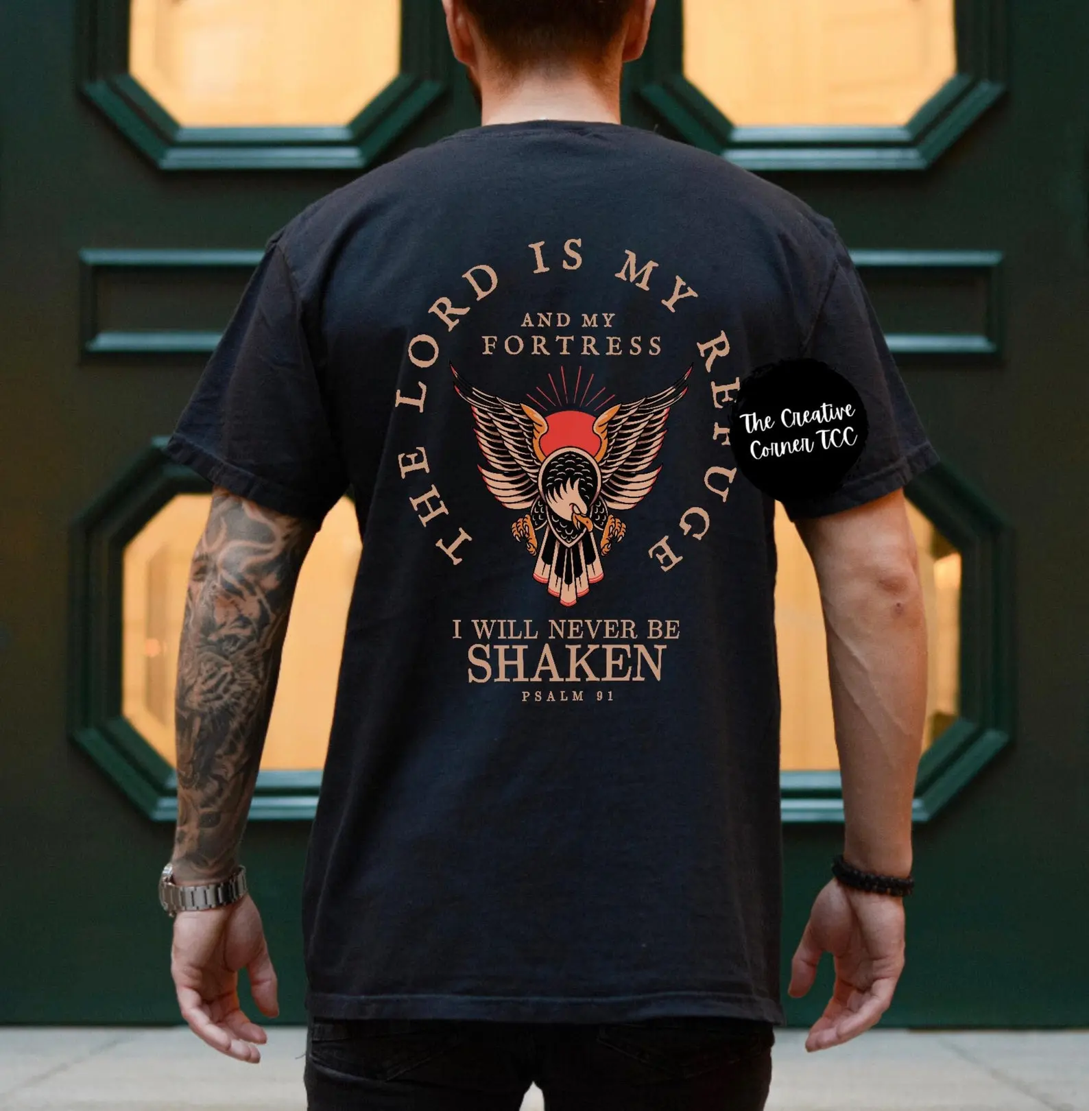 Psalm 91 Mens Christian 2025 T-Shirt, Men's Tee, Unisex Shirt, Religious Holiday Top, Scripture Tee, Resurrection Sunday Shirt, Full Size, Full Color Classic Cotton Casual Tshirt Soft Stylish