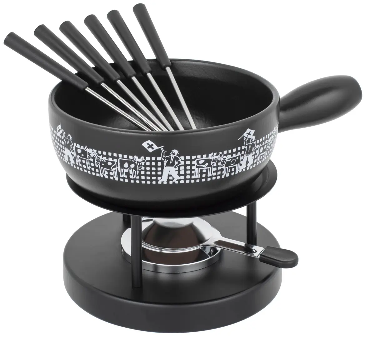 Cheese Fondue Set Flag Waver with 6 Sticks and Rechaud for Easy Melting Ceramic Kitchen
