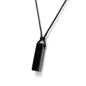 Black Tourmaline Necklace for Men Black Obsidian Adjustable Rope Crystal Spiritual Energy Black Onyx Pendant Protection Gifts