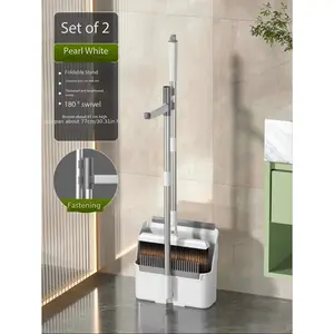 New 2-in-1 Upright Broom and Dustpan Set with Folding Stand Clip-on Handle - Versatile Cleaning Kit for Living Room Bedroom Outdoor Bathroom Kitchen