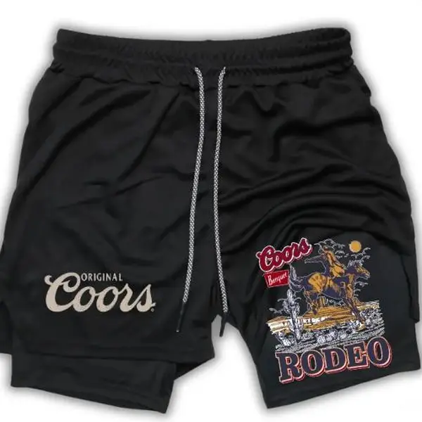 Coor Banquet Beer Shorts Men's Cross & Letter Print 2 in 1 Drawstring Waist Shorts, Loose Casual Pocket Track Shorts for Summer, Fashion Men's Bottoms