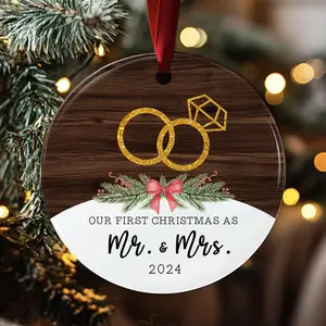 First Christmas Married Ornament, Engagement Ornament 2024, Our First Christmas Ornament, Wedding Gift, Just Married Ceramic Ornaments, Mr and Mrs Ornaments, Christmas Gift for New Couple