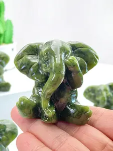 1PC Natural Jade Elephant Statue, Hand-Carved with Reiki Energy, Serene Home Decor, Healing Crystal Figurine, Home Ornament