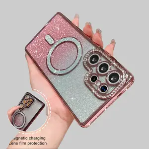 For Samsung Galaxy S25 Ultra Plus S24 S23 Shockproof Glitter Magnetic Bling Case Smartphone Protective