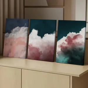3 Counts Wood Framed Canvas Pink Cloud Wall Art, Ready To Hang, Minimalist Wall Decor, Modern Abstract Sky Room Decor, Pink Decor, Above Bed Decor, Artwork Wall Painting For Gift, Wall Picture for Bedroom, Living Room, Bedroom, Corridor