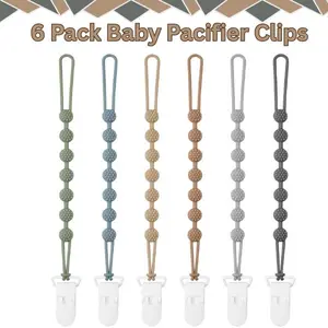 6 Pack Baby Pacifier Clips – Silicone Binky Holders for Boys & Girls, BPA Free, Soft & Flexible One-Piece Design with Textured Grip – Baby Teether & Essentials