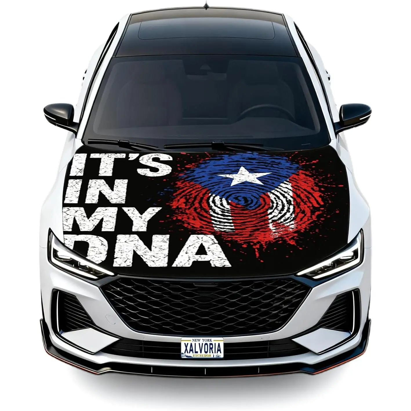 Puerto Rico Flag Car Hood Cover – It’s In My DNA Design, Stretch Fit Hood Cover for Cars & SUVs, Bold Boricua Style for Daily Driving, Parades & Car Meets