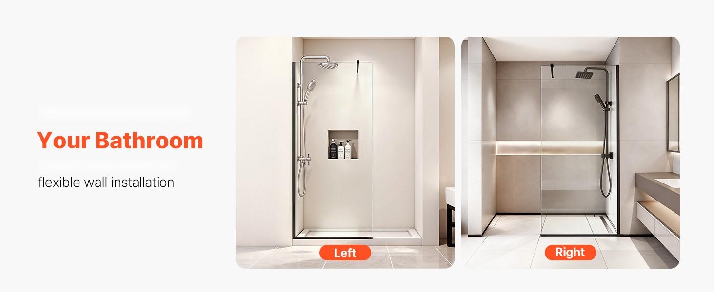 Fixed Glass Shower Panel 34 X 73.6 Inches Semi-Framed Shower Screen With 5/16 Inch Thick Clear Tempered Glass Door, Includes Bottom Seal Strip And Hardware, Easy To Clean Matte Black Finish For Bathroom