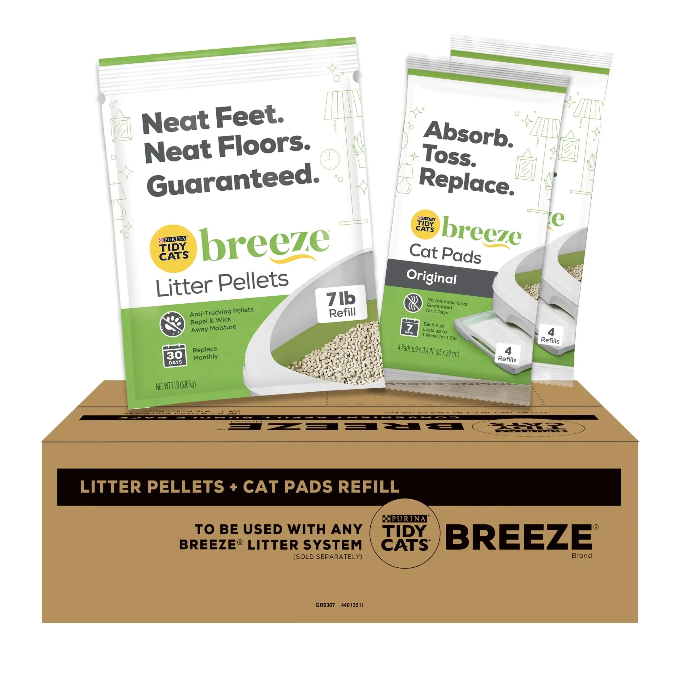 Purina  Breeze Non Clumping Cat Litter Pellets, Low Dust, Odor Control, (8) 7 Lb. Pouch
