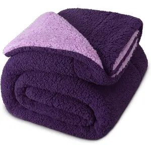 King Size Sherpa, Plush for, Thick Warm Fluffy Blankets for Winter, 90x104 Inches, Deep Purple/Lilac