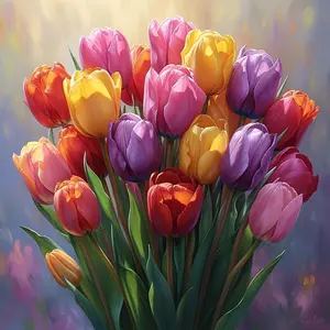 Tulip Pattern Diamond Arts Colorful Painting Kit without Frame, DIY 5D Diamond Arts Crafts Kit for Beginner, Wall Art Decoration for Home, Diamond Painting Kits