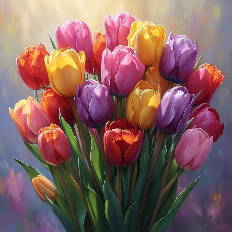 Tulip Pattern Diamond Arts Colorful Painting Kit without Frame, DIY 5D Diamond Arts Crafts Kit for Beginner, Wall Art Decoration for Home