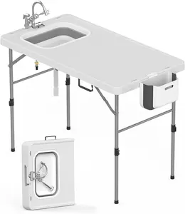 Portable Camping Table with Integrated Basin – Outdoor Folding Fillet & Fish Cleaning Station, Includes Drainage Hose, Ideal for Backyard BBQ, Patio, and Picnic – Collapsible Design