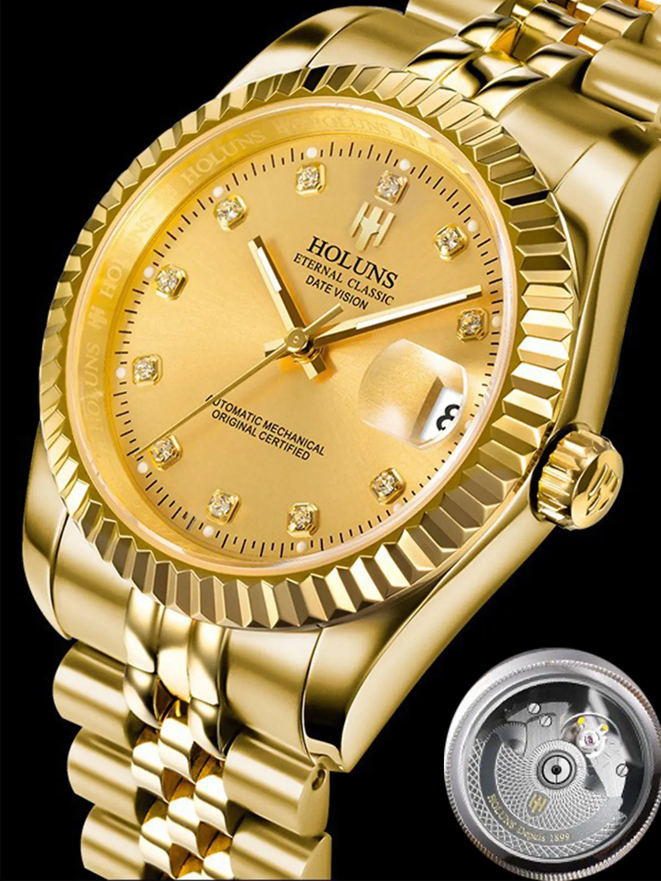 Men's Business Fashion Watch, Classic Gold Tone Stainless Steel Analog Wristwatch, Waterproof Automatic Mechanical, Business Fashion Watches, Classic Analog Watch