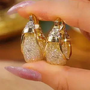 LisiZen Light Luxury High-end Gold Thread Mesh Earrings for Women, Elegant and Versatile Earrings DZEH1798