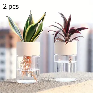 Mini Hydroponic Flower Pot Home Vase Decor Decorative Pot Transparent Imitation Glass Clear Nursery Pots Soilless Plastic Plant Pots Hydroponic Planters Green Plants Pot For Home Decoration