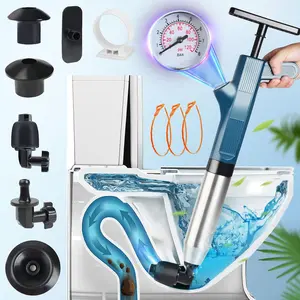 Plunger Set, Drain Clog Remover High Pressure Air Drain with Visual Barometer And 3 Hair Clog, Unclogger Plungers for, Sink,, Clogged Pipe