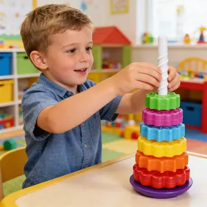 Rotating Rainbow Tower Educational Toy, Stem Sensory Learning Activity, Shape and Color Recognition Shape Sorter, Fun Spiral Design with High-Quality Abs Material