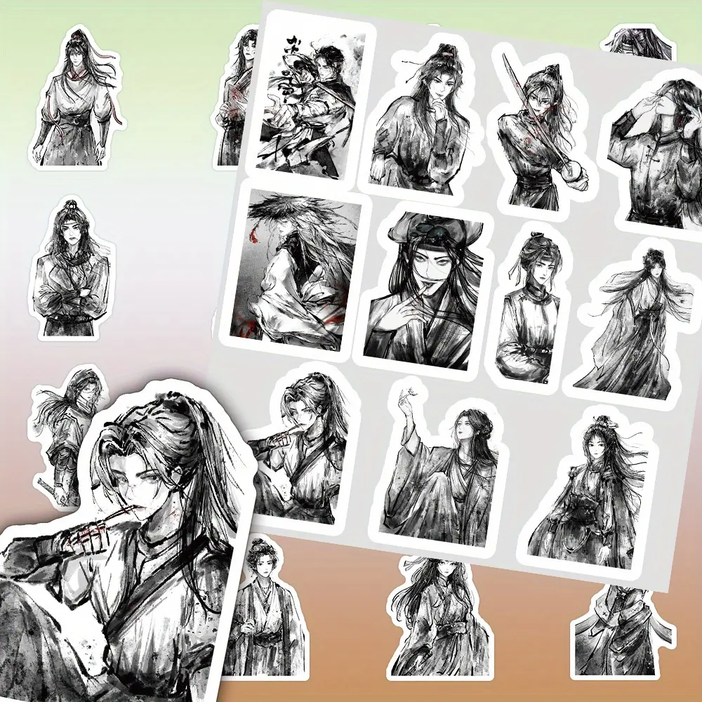65pcs Anime Sticker Ink Style Character Series Stickers, Suitable for Faith Based Designs Such As Scrapbooks, Diaries, Laptops, Water Bottles, Cars, Universal Car Sticker, Etc., As Gifts with Positive Information