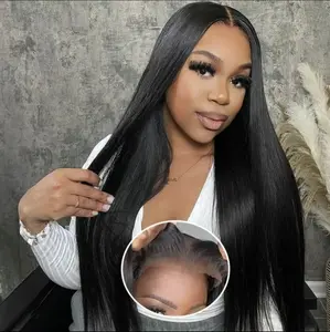 GIESWY Hair Wear Go M-cap Straight Glueless Wigs Human Hair 5*5 HD Lace Front Wigs Pre Plucked Tiny Knots Yaki Straight Glueless Human Wigs Beginners Friendly