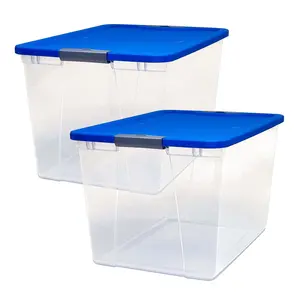 Homz 64 Qt Secure Latch Large Clear Stackable Storage Container w/ Lid (2 Pack) Box Boxes Organiser Set