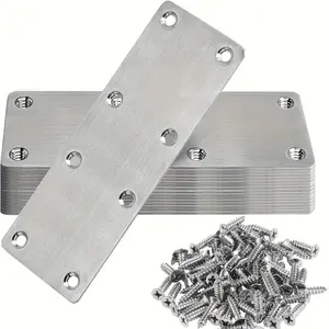 2pcs Heavy Duty Stainless Steel Flat Mending Plate, Flat Angle Bracket Straight Braces, Sturdy Bracket, and 48pcs Screws, Suitable for Wood and Other Material, Multi-functional DIY Repair and Connection Solutions