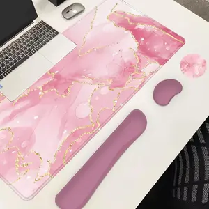 Marble Pattern Mouse Pad Set, 4 Counts/set Mouse Pad & Keyboard Wrist Rest & Coaster, Ergonomic Wrist Support for Home Office Gaming Mousepad