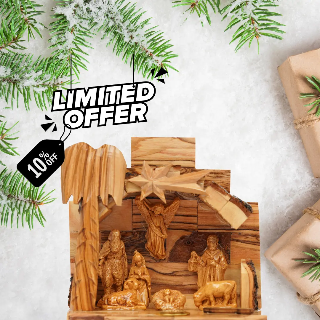 **Hand-Carved Olive Wood Nativity Scene from Bethlehem**