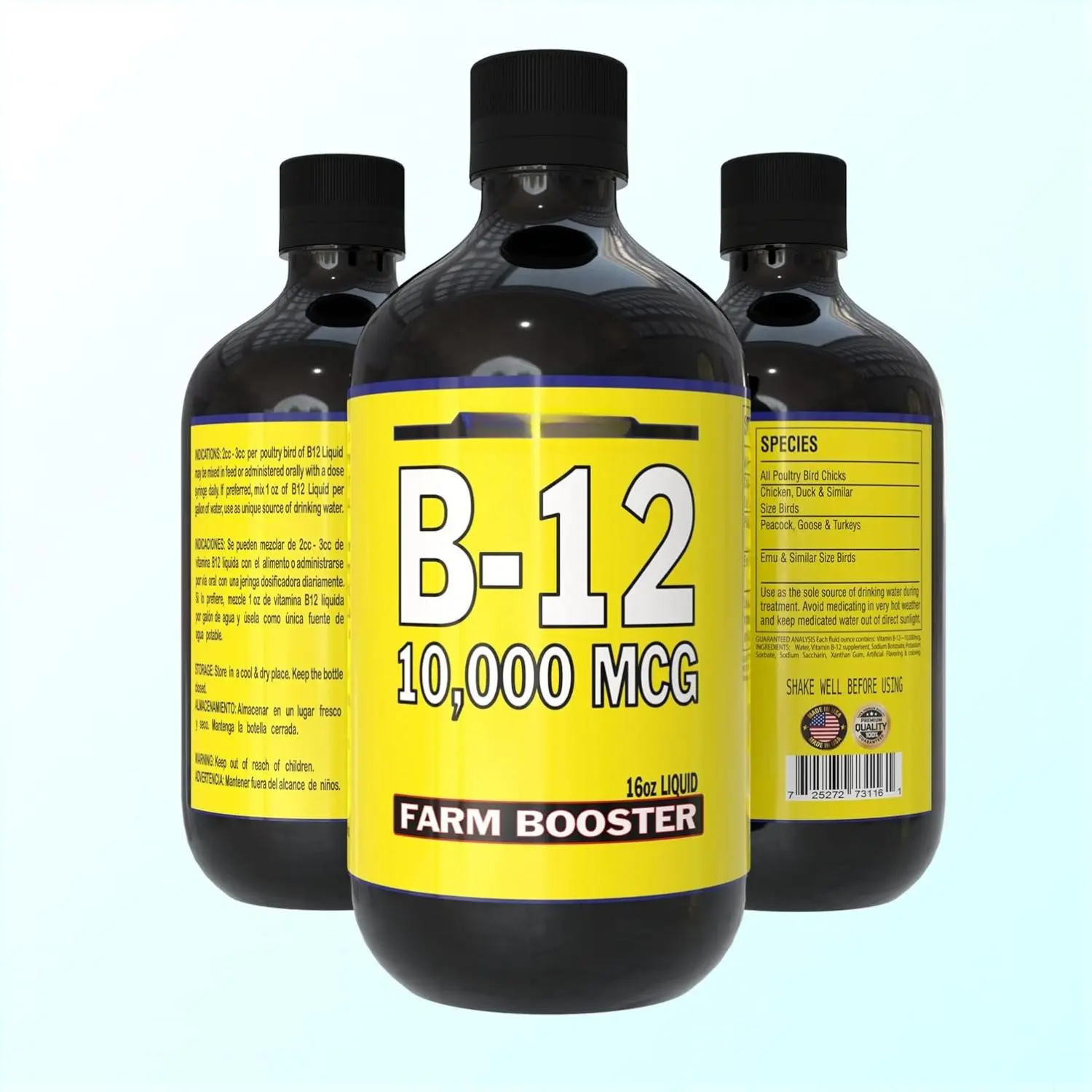 FARMALAB 10,000 MCG B12 Liquid Supplement Bottle - 16oz Poultry & Livestock Vitality Support Supplies, Water Additive with Potassium Sorbate