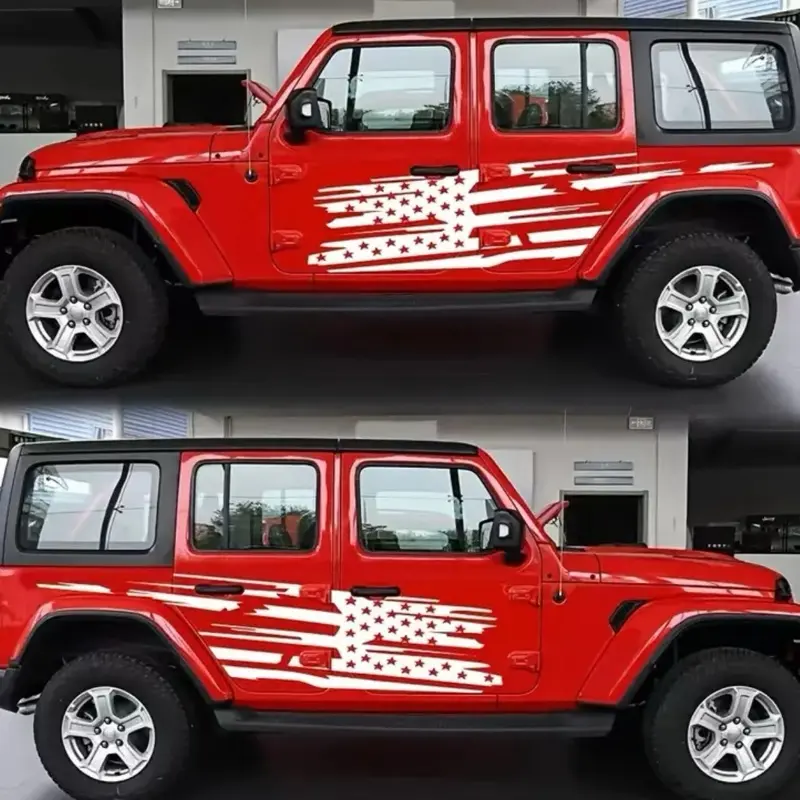 Jeep Decal 2pcs Patriotic American Flag Vinyl Decals for SUV Doors Durable Weather Resistant Stickers for Outdoor Adventure Decor