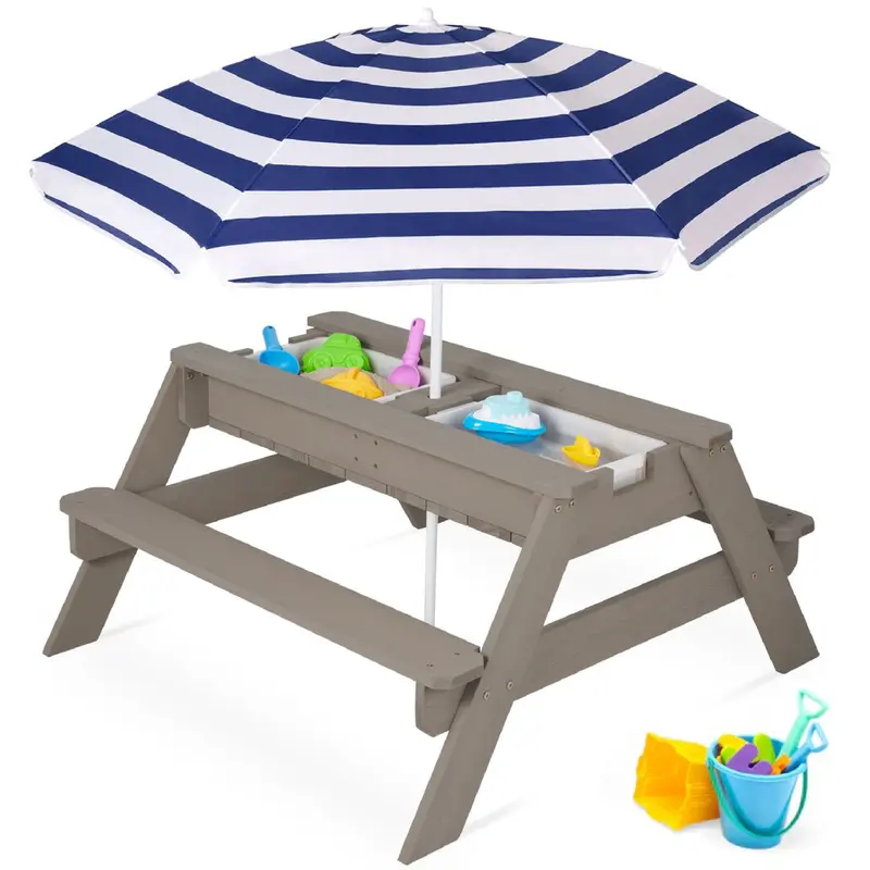 Best Choice Products Kids 3-in-1 Outdoor Convertible Activity Sand & Water Picnic Table w/ Umbrella