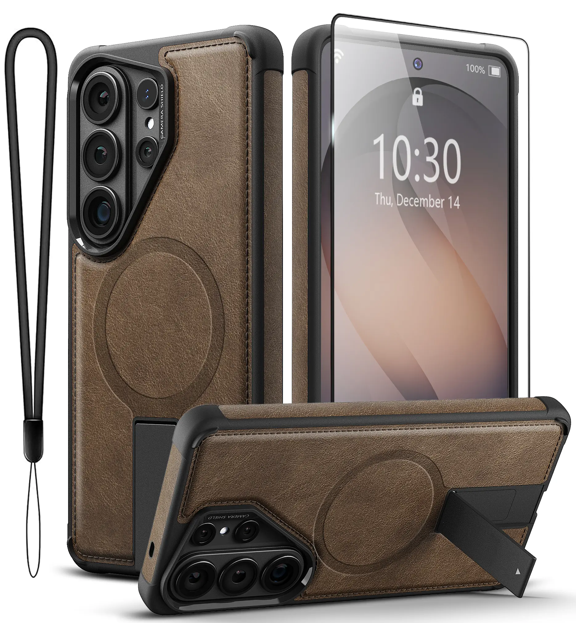 VIVINIKO Protective Cellphone Cover for Samsung Galaxy S26 Ultra, Premium Vegan Leather Magnetic Case with Built-in Invisible Kickstand, Full Camera Lens & S Pen Protection, Slim Shockproof 6.9" Accessory