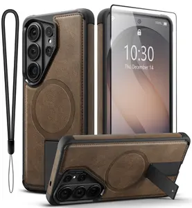 SummervibesVIVINIKO for Samsung Galaxy S26 Ultra case Leather, Built-in Invisible Stand [Compatible with Magsafe] Protective Slim,Drop Protection for S26 Ultra case with Kickstand (Dark Brown)