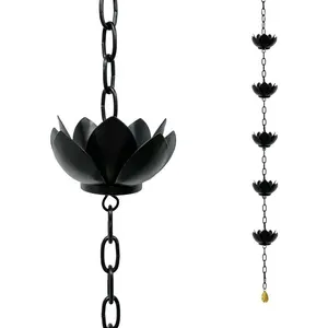 LWSELLS Rain Catcher Chain for Gutters Outside, Rain Chain Cups to Replace Gutter Downspout, Divert and Home Display, 5 Cups, Adjustable,Black Powder Coated