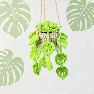 Handmade Crochet Plant Hanging Decor, Car Rearview Mirror Ornament, Indoor Decoration, Unique Handcrafted Gift Idea, Car Interior Ornaments