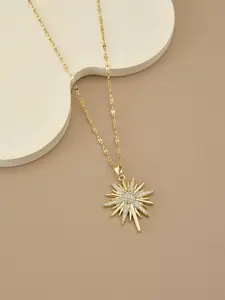 Gold Plated Starburst Pendant Necklace for Women, Dainty CZ Crystal Sunburst Celestial Jewelry, Minimalist Layered Choker Necklace Gift for Her