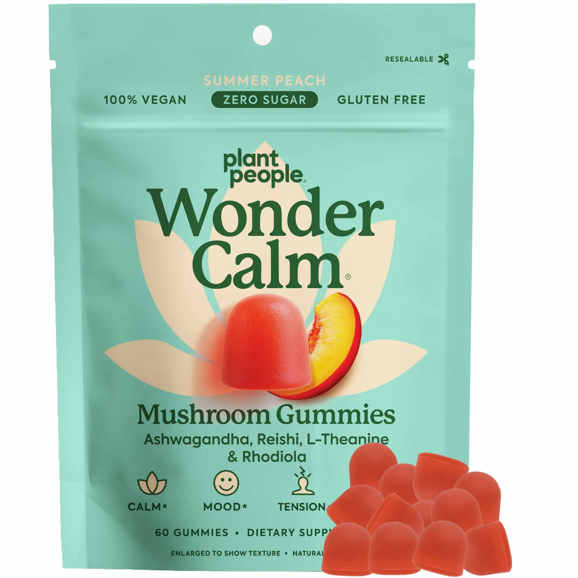 WonderCalm Mushroom Gummies by Plant People - Zero Sugar, All Natural Mood & Stress Relief Gummy Supplement