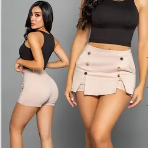 Falda Women's Fashionable Shorts in Dril Licrado with Pinzas de Realse Detailing Comfortable Stylish for Casual Outings Basic Design High Waist Realce Detailing