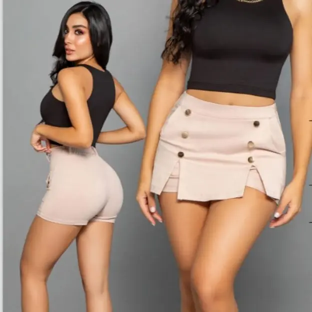 Falda Women's Fashionable Shorts in Dril Licrado with Pinzas de Realse Detailing Comfortable Stylish for Casual Outings Basic Design High Waist Realce Detailing